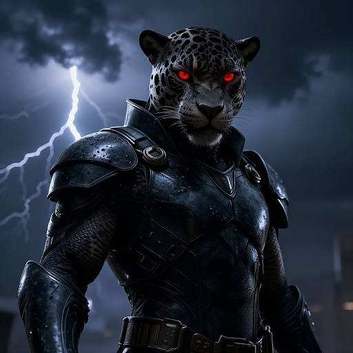 Photorealistic Jaguar Supervillain in Black Armor