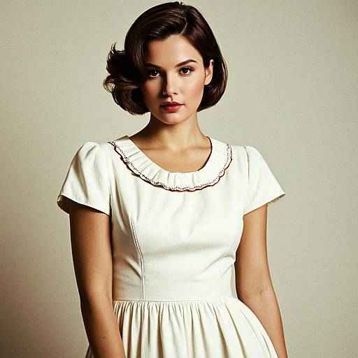 Young Woman in Retro White Dress