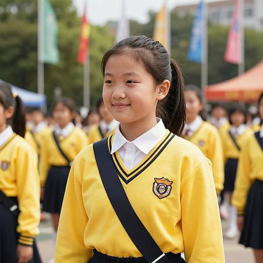 Schoolgirl at Festival in Yellow Uniform