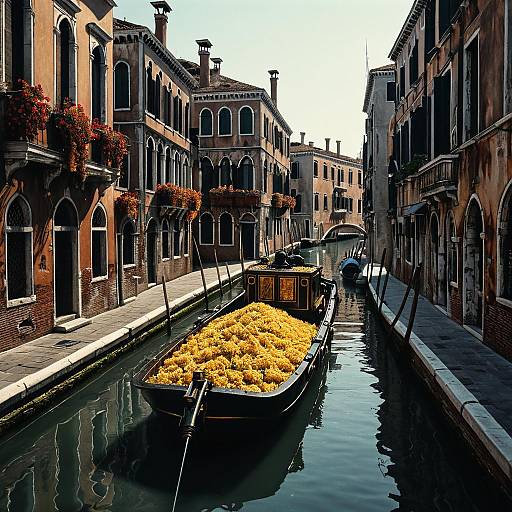 Venetian Canal with Flower-Laden Boat