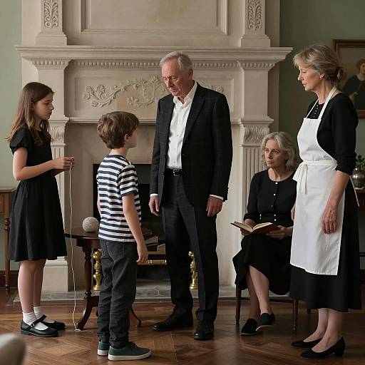 Five Characters in a Dimly Lit Room