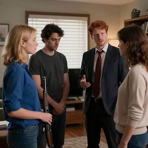 Dramatic Moment in a Dimly Lit Room