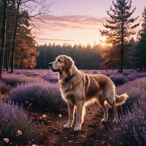Golden Retriever in Autumn Dawn Light