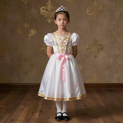 Young girl in elegant white dance costume