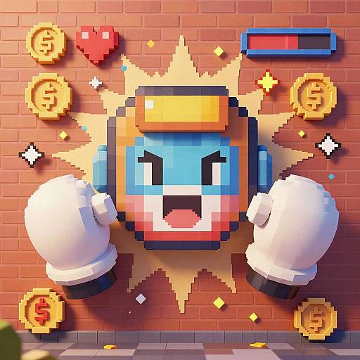 3D Voxel Retro Arcade Fighter Mural