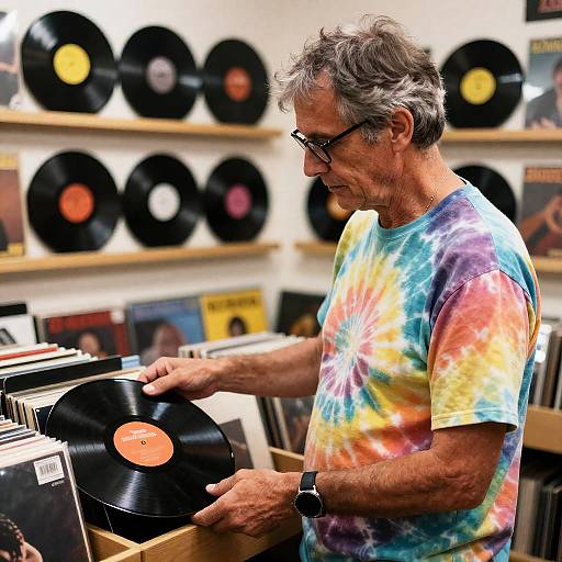 Middle-aged man browsing vinyl records