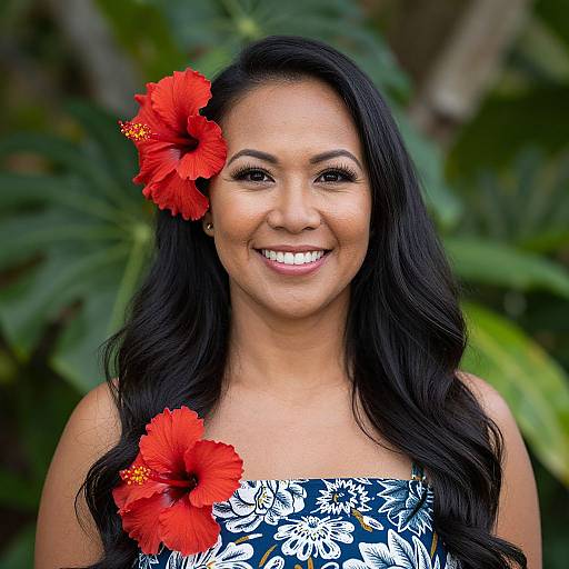 Portrait of Hawaiian Woman with Hibiscus
