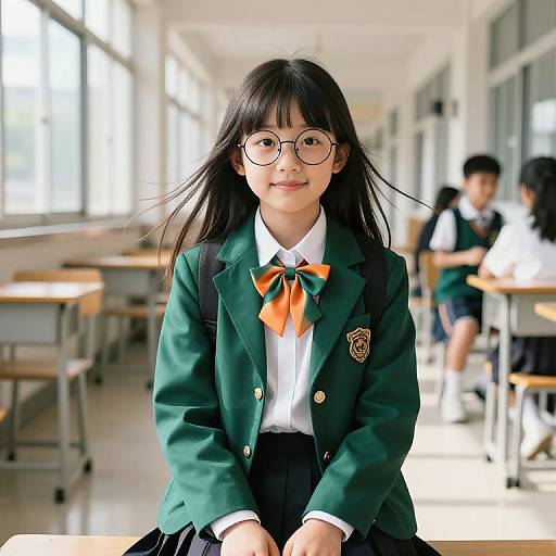 Cheerful Girl in School Hallway