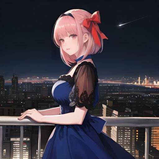 Ultra-Detailed Anime Girl on City Roof