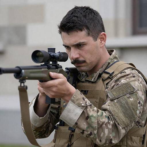Focused Male Soldier in Urban Setting