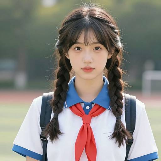 Girl with Braids in School Uniform
