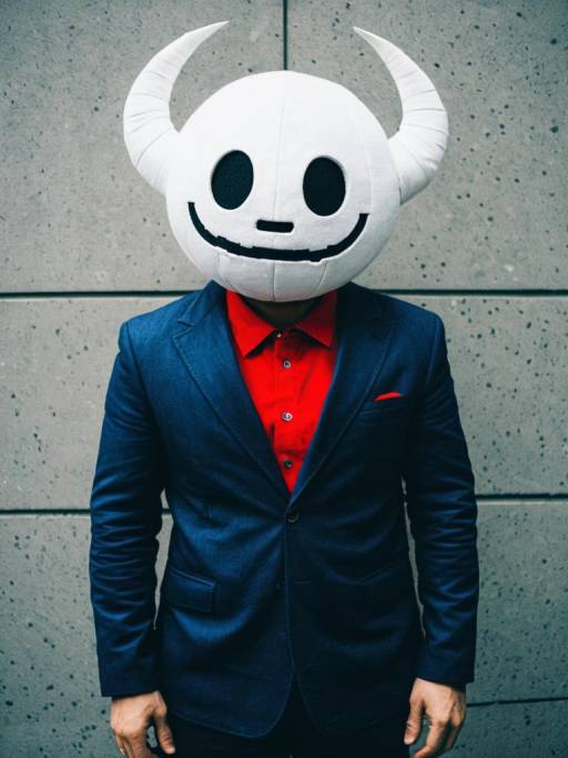 Man in Unique Horned Mask and Suit