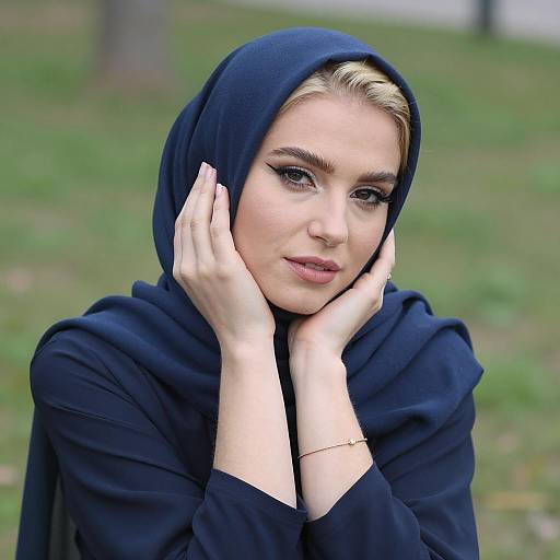 Blonde Woman in Blue Headscarf Portrait