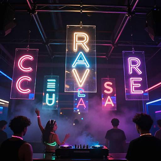 Neon Rave Glyphs in Futuristic Club