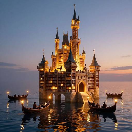 Luminous Castle of Bookshelves