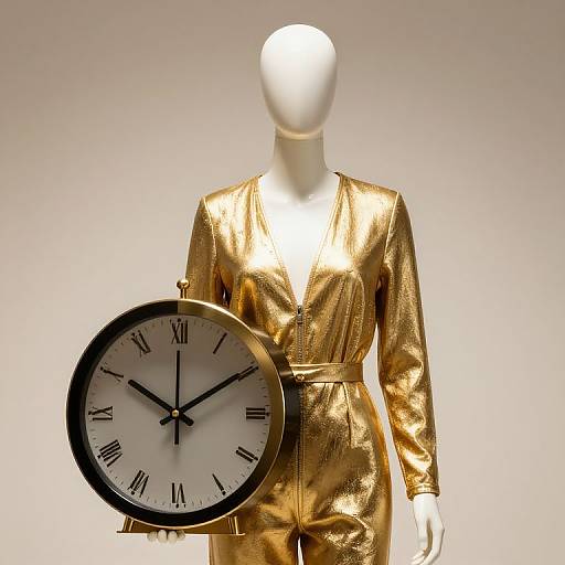 Mannequin in Gold Outfit with Clock