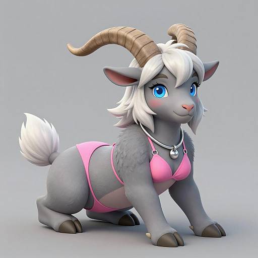 Anime-Inspired Gray Goat Character Artwork