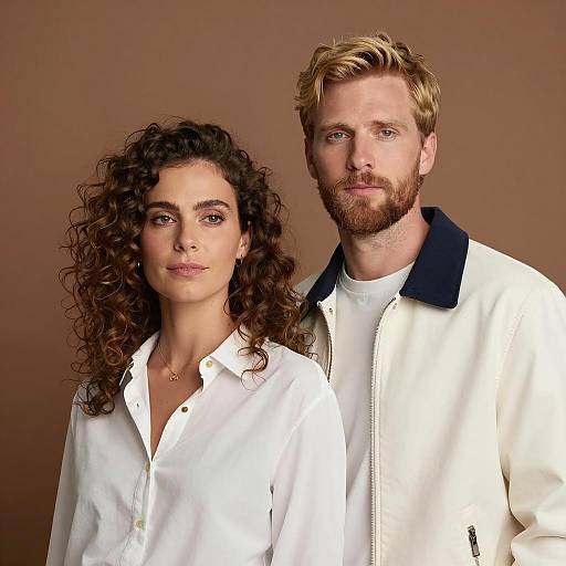 Portrait of relaxed couple with neutral background