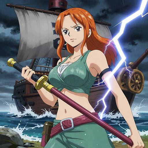 Timeskip Nami in Stormy Battle