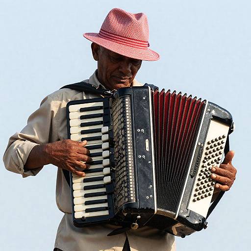 Focused Musician with Accordion Portrait