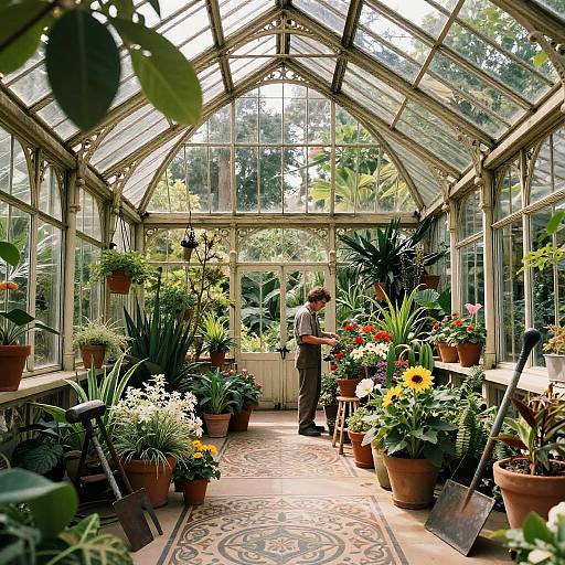 Ornate Victorian Greenhouse with Exotic Plants