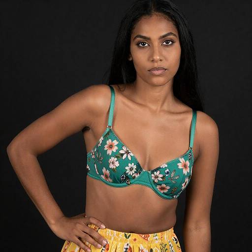 Woman in Floral Bra and Yellow Skirt