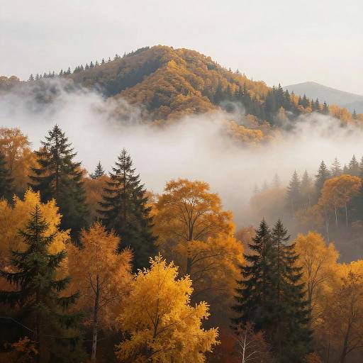 Surreal Autumn Landscape in Fog