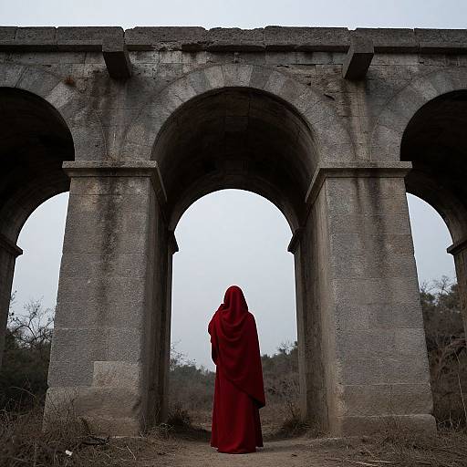 Solitary Figure Beneath Ancient Arches