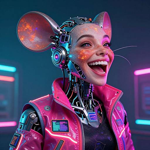 Cyberpunk Mouse Cyborg in Neon Glow