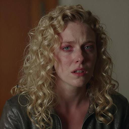 Distressed Woman in Dark Jacket Portrait