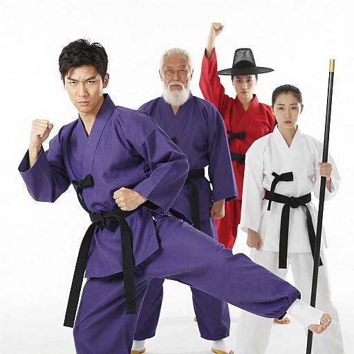 Dynamic Group of Martial Artists in Action