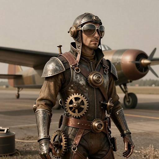 Nostalgic Steampunk Aviator at Airfield