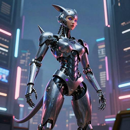 Cyberpunk Chimera Android in Futuristic City