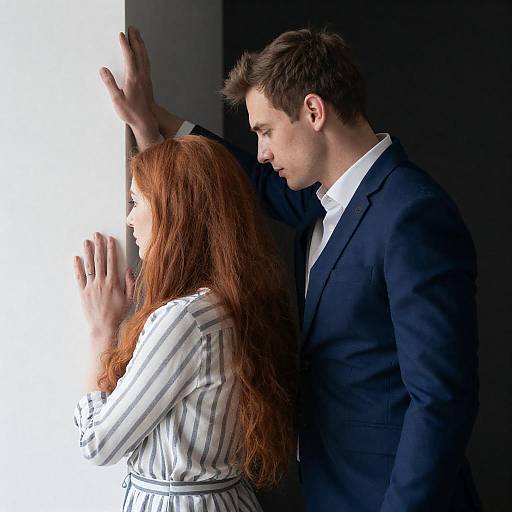 Backlit Couple Pressing Hands to Wall