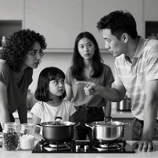 Dramatic Kitchen Scene in Black and White