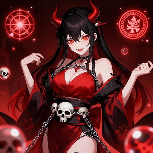 Sexy Demon Anime Girl in Kimono