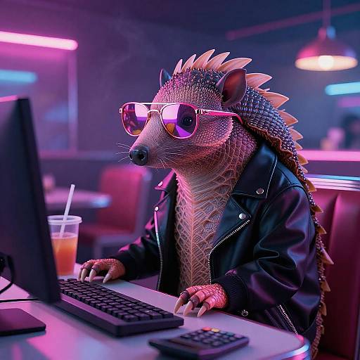 Funky Armadillo in Neon Diner