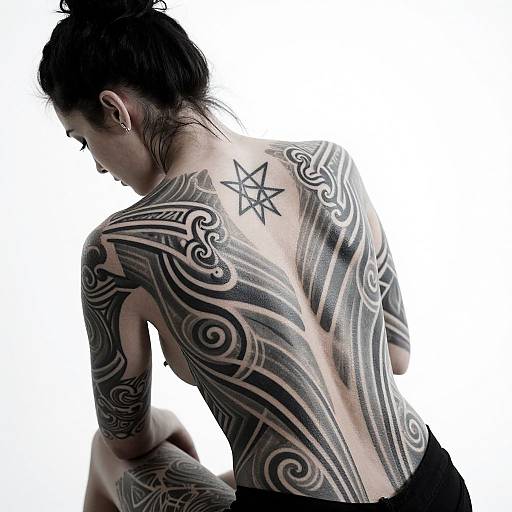 Tattooed Woman with Geometric Back Art