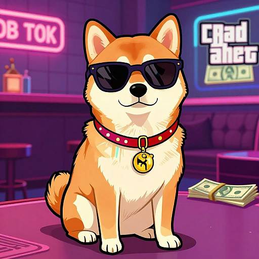 Shiba Inu Dog in 70s Club with Sunglasses