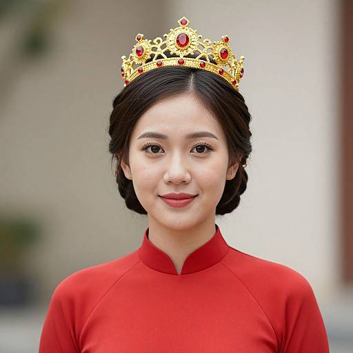Vietnamese Bride in Traditional Wedding Costume and Crown