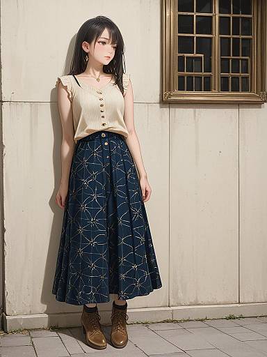 Casual Woman in Suede Top and Skirt