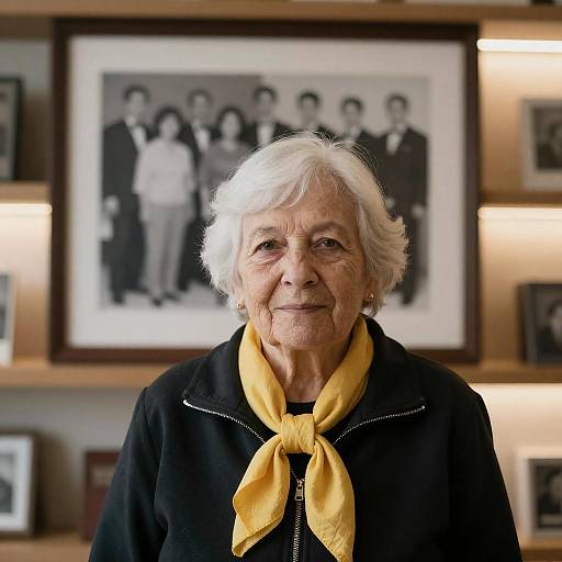 Elderly Woman with Framed Photo Background