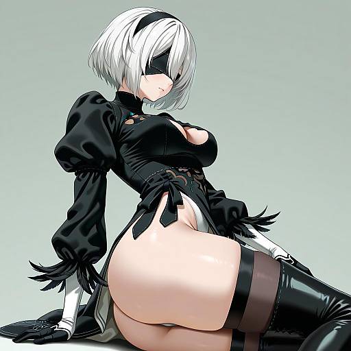 Illustration of 2b (nier:automata), nier (series) in the style of Fuooooo
