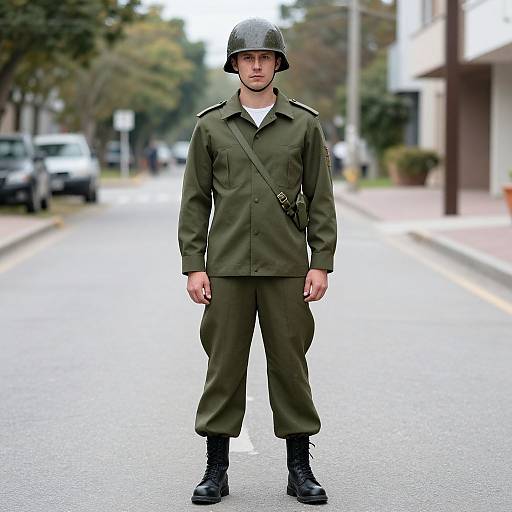 Man in Homemade Soldier Costume