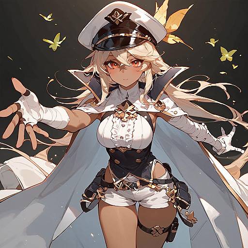 Anime Girl in Military Style Outfit with Outstretched Arms