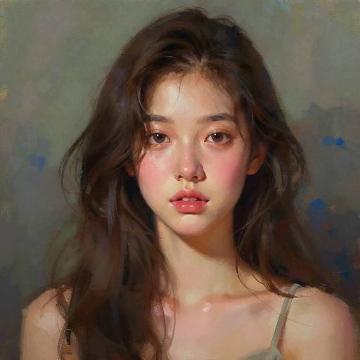 Digital Painting of Young Woman with Long Hair