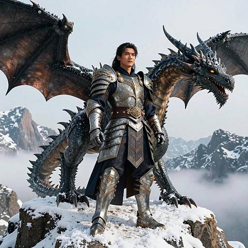 Majestic Warrior with Dragon on Peak