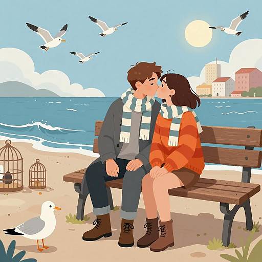 Romantic Seaside Moment with Young Couple
