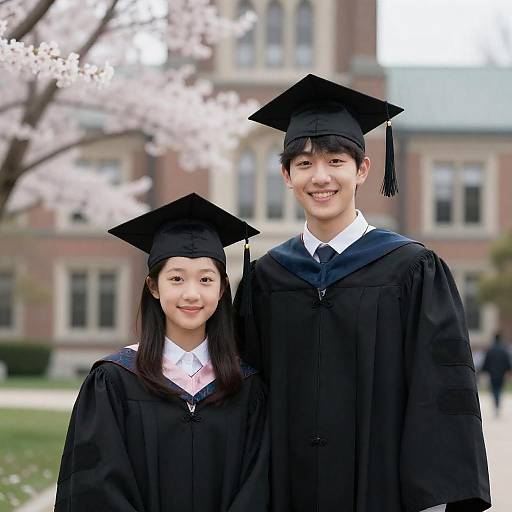 Happy Graduates Wearing Academic Gowns Outdoors