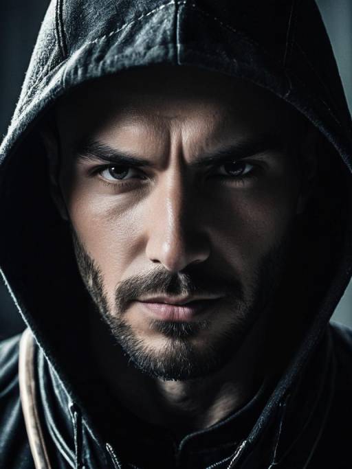Man in Modern Assassin Costume Hooded Portrait